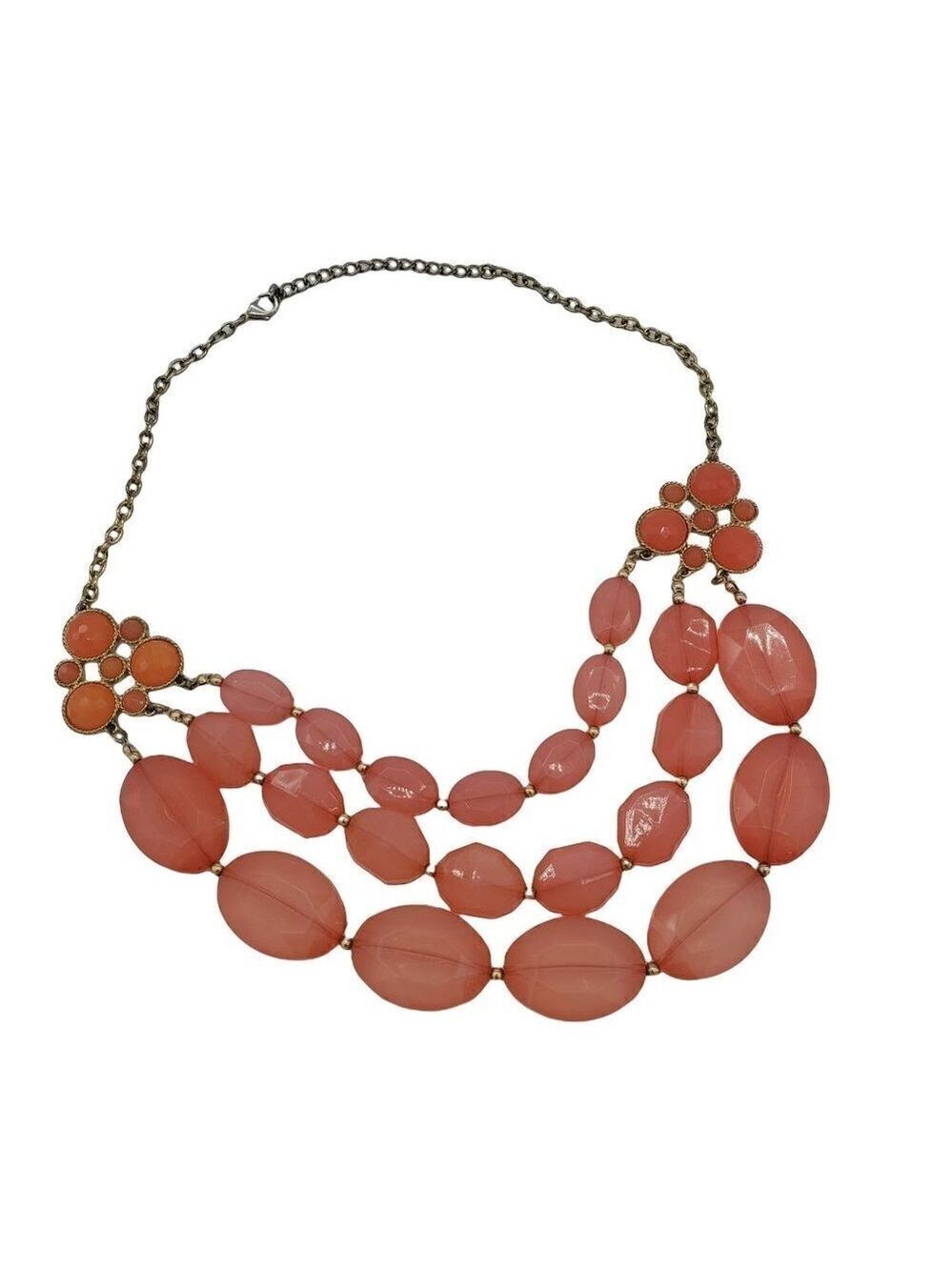 𝅺women's Vintage Pink Beads with a Gold Tone Chain Antique Necklace